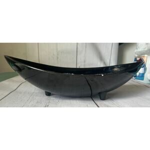 Royal Haeger #R1745 Art Pottery, 3-Footed Console Bowl black drip glaze